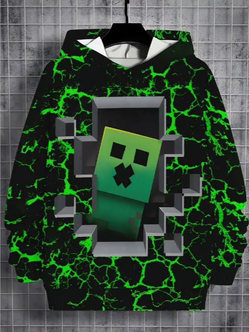Boys' Pixel-Style 3D Printed Hooded Sweatshirt
