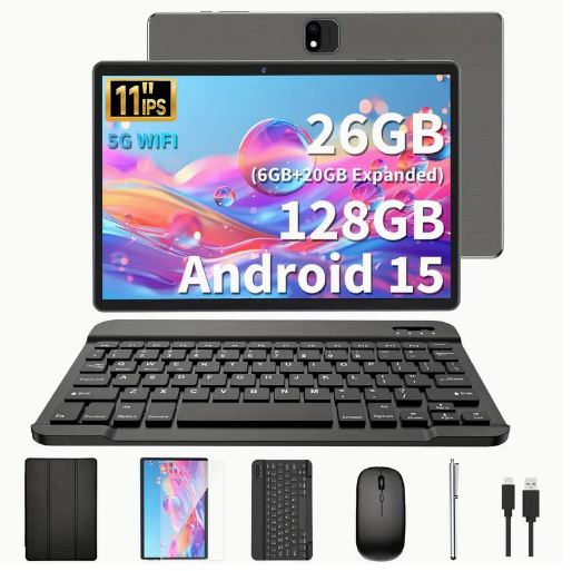 Android 15 Tablet 10-Inch 2-in-1 with Keyboard, Mouse & Stylus
