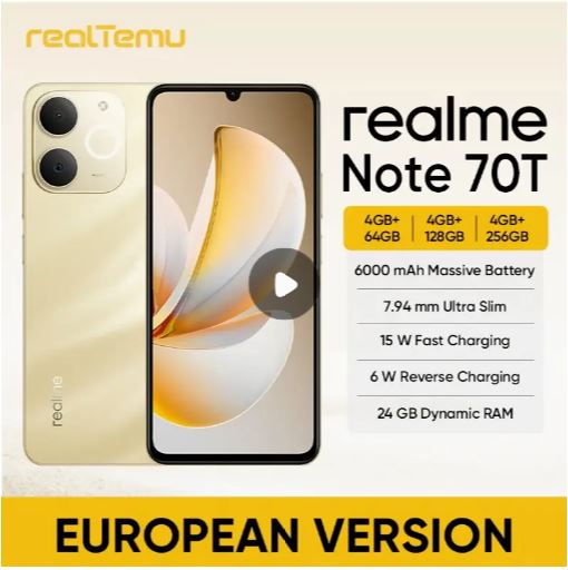 Realme Note 70T Global Version Smartphone – 4GB RAM + 128GB Storage, 6000mAh Battery