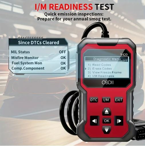 V420 OBD2 Car Diagnostic Scanner – Engine Code Reader, Erase Codes, I/M Ready, Vehicle Info & Voltage Tester