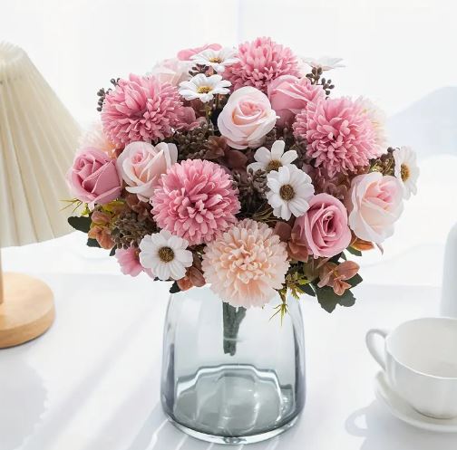 Art Deco Style Artificial Rose and Chrysanthemum Flower Arrangement