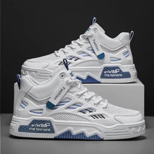 Men’s High-Top Fashion Sneakers – Graphic Print Lace-Up Casual Skateboard Shoes